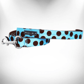 Polka Dot Dog on Blue Leads (Color: Brown Dot on Lt Blue, size: THIN Lead 5/8" width- 5' length)