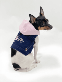 Denim Hoodie "Love" Harness Vest (Color: Pink)